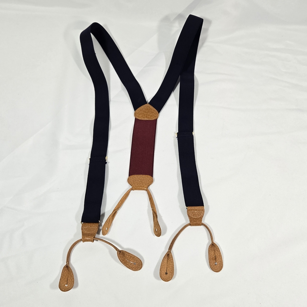 Trafalgar Suspenders Adjustable Stretch Black Burgundy Tan Leather Button Straps